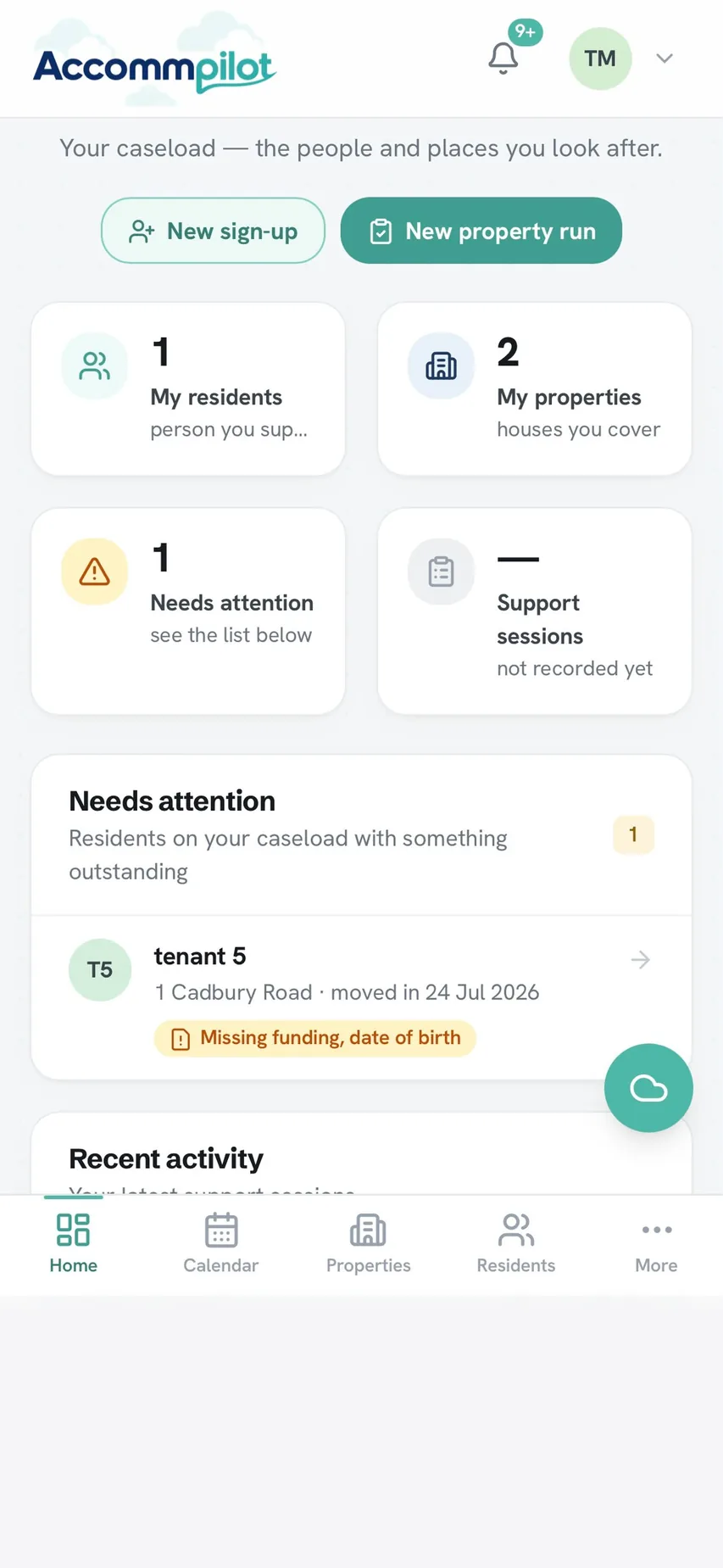 AccomPilot mobile caseload view for support workers