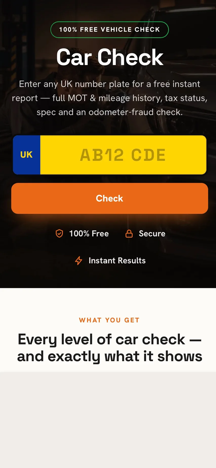 Clutchly free Car Check vehicle report on mobile